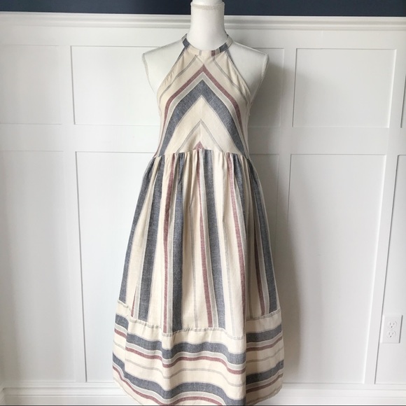 Striped Natural Cotton Halter Dress w/Pockets - Picture 8 of 8
